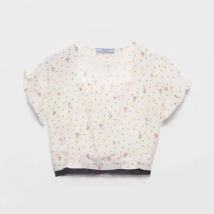 Prada Women Short-sleeved Floral Print Pongé Crop Top P917N17K1