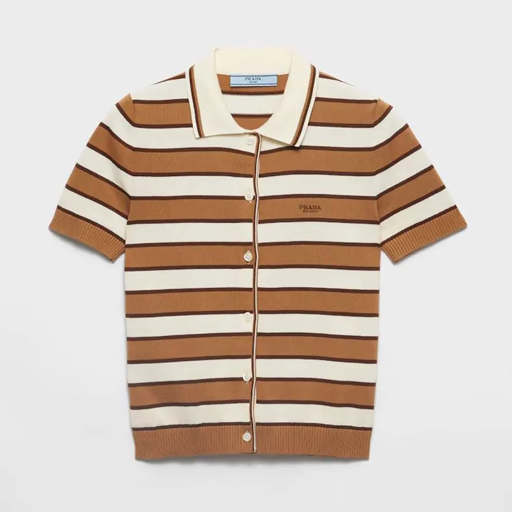 Prada Women Short-sleeved Striped Cotton Cardigan