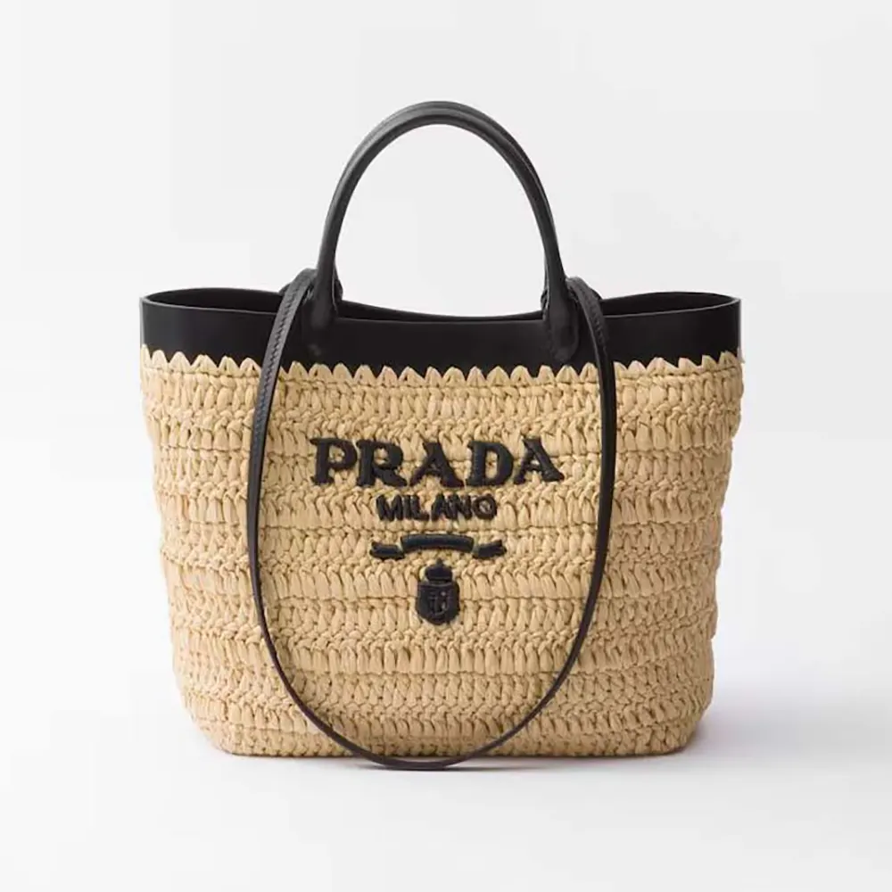 Prada Women Small Crochet and Leather Tote Bag 1BG5002M2Q