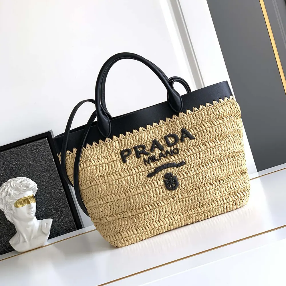 Prada Women Small Crochet and Leather Tote Bag 1BG5002M2Q