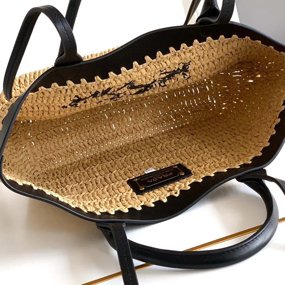 Prada Women Small Crochet and Leather Tote Bag 1BG5002M2Q