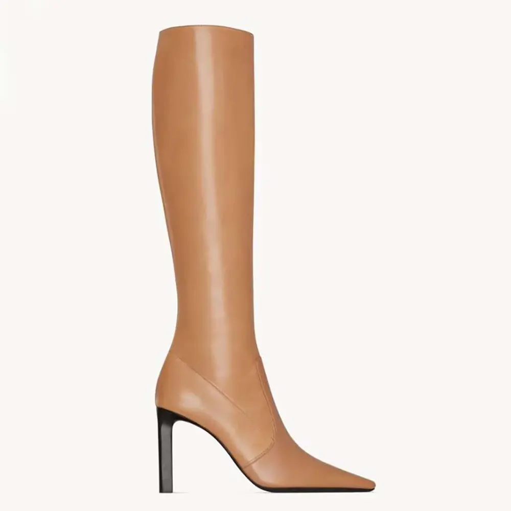 Saint Laurent YSL Women Francoise Boots In Smooth Leather-Brown