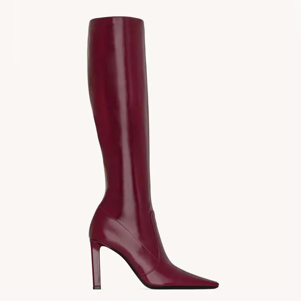 Saint Laurent YSL Women Francoise Boots In Smooth Leather-Maroon
