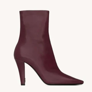 Saint Laurent YSL Women Jill Booties In Smooth Leather-Maroon