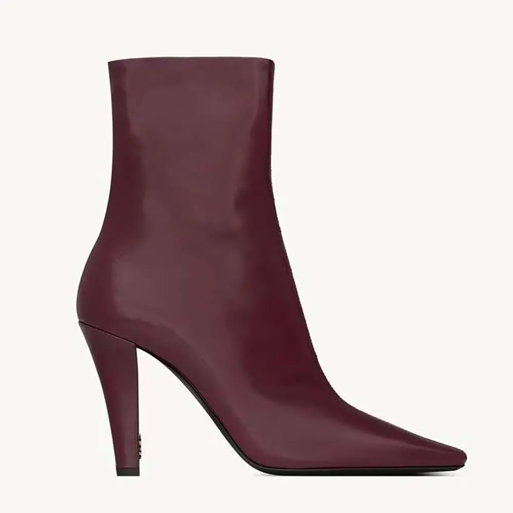 Saint Laurent YSL Women Jill Booties In Smooth Leather-Maroon