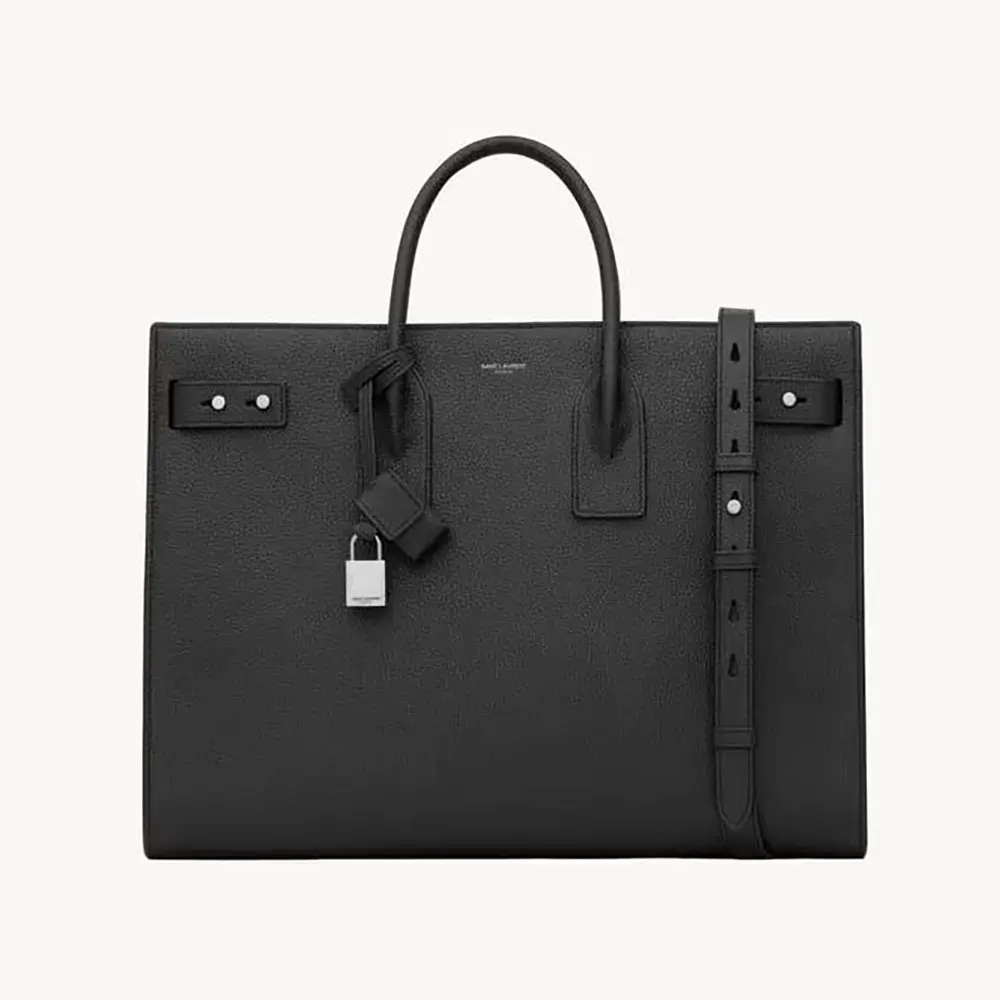Saint Laurent YSL Women Sac De Jour Thin Large in Grained Leather-Black