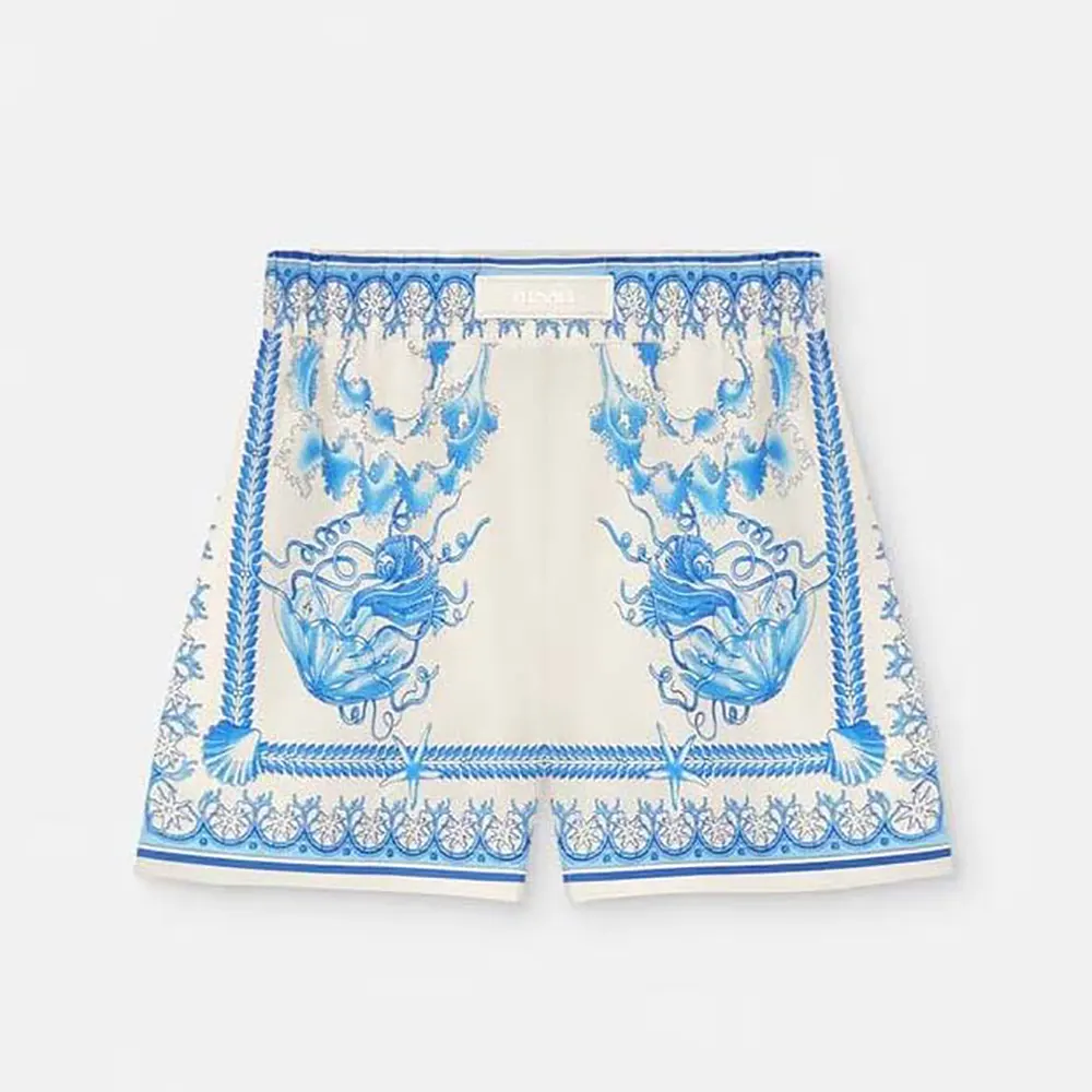 Versace Women Underwater Barocco Cotton Shorts-Blue 1020416
