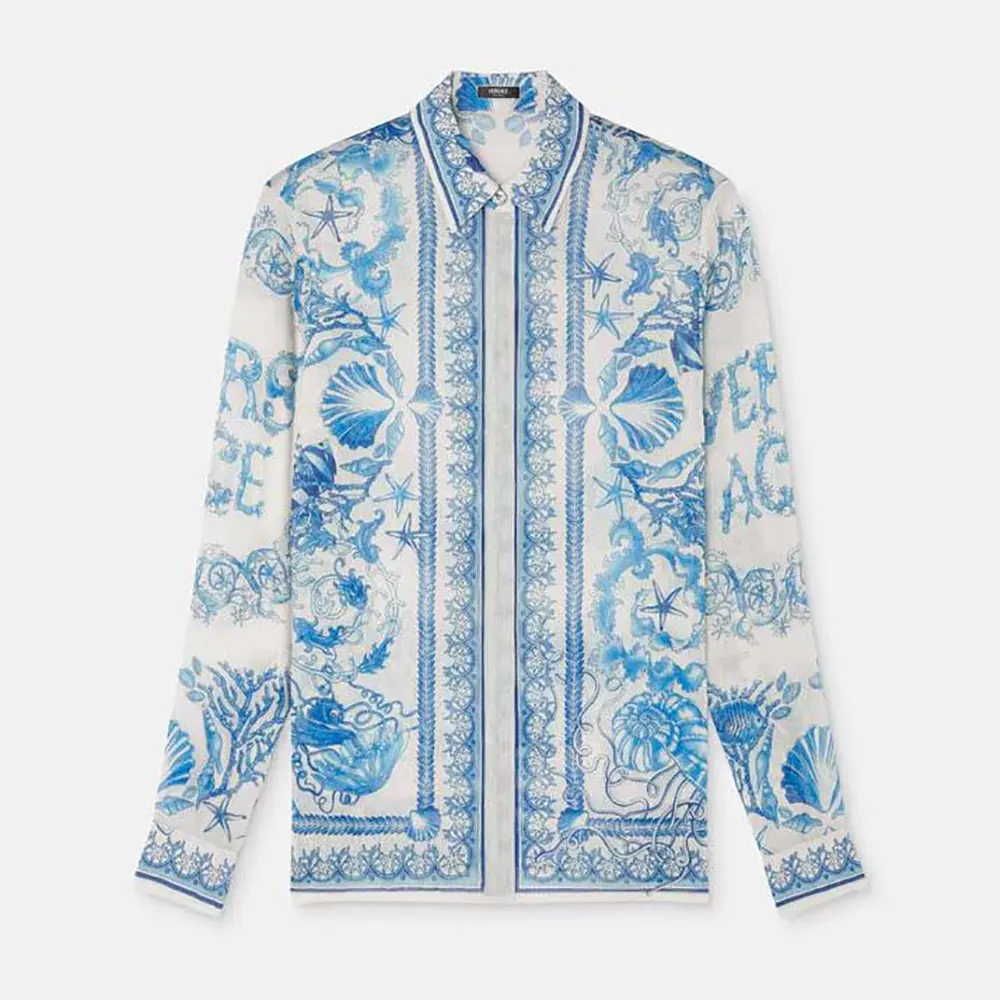 Versace Women Underwater Barocco Crêpe Fitted Shirt 1020959