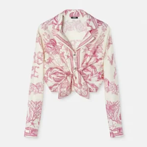 Versace Women Underwater Barocco Knotted Crop Silk Shirt 1020307