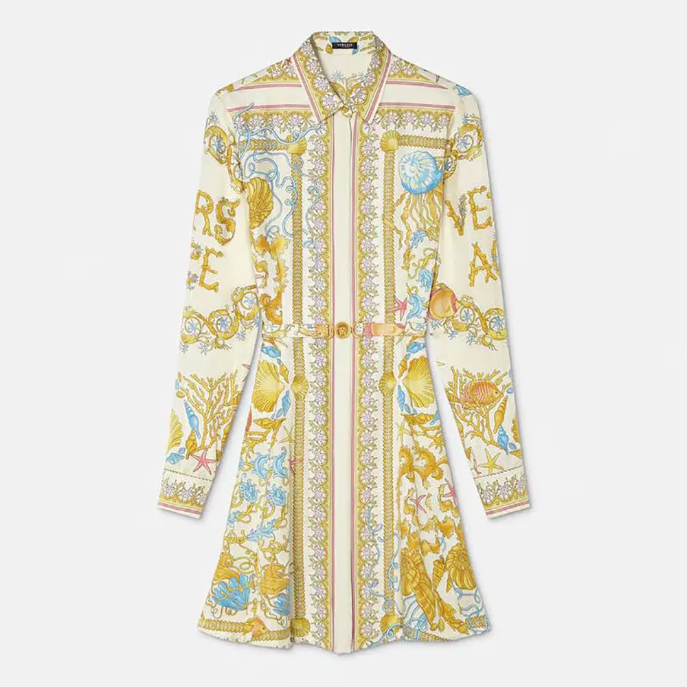 Versace Women Underwater Barocco Silk Midi Shirt Dress 1018933