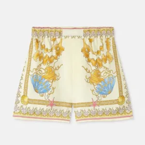 Versace Women Underwater Barocco Silk Shorts-Yellow 1020416