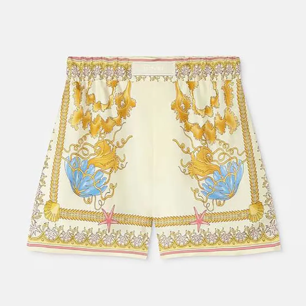 Versace Women Underwater Barocco Silk Shorts-Yellow 1020416