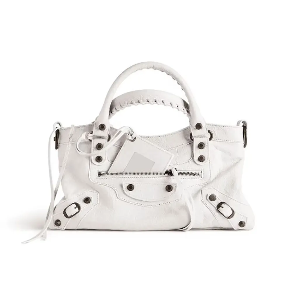 Balenciaga Women Le City First Bag In White Arena Storico Lambskin