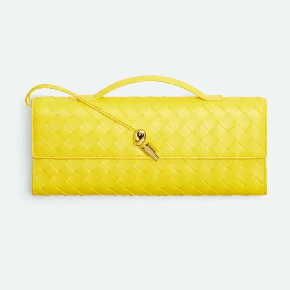 Bottega Veneta Women Andiamo Clutch in Intrecciato Leather-Yellow 741511VC