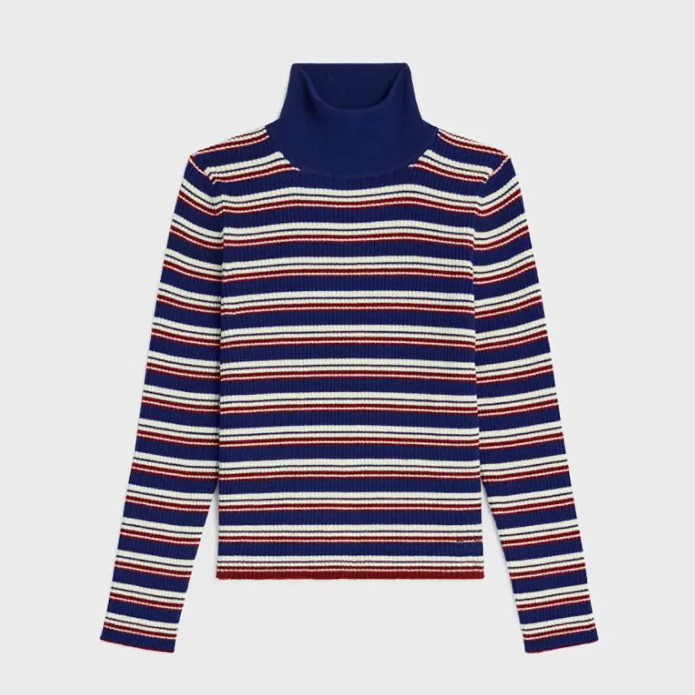 Celine Women Turtleneck Sweater In Striped Ribbed Wool RY0KF0O86