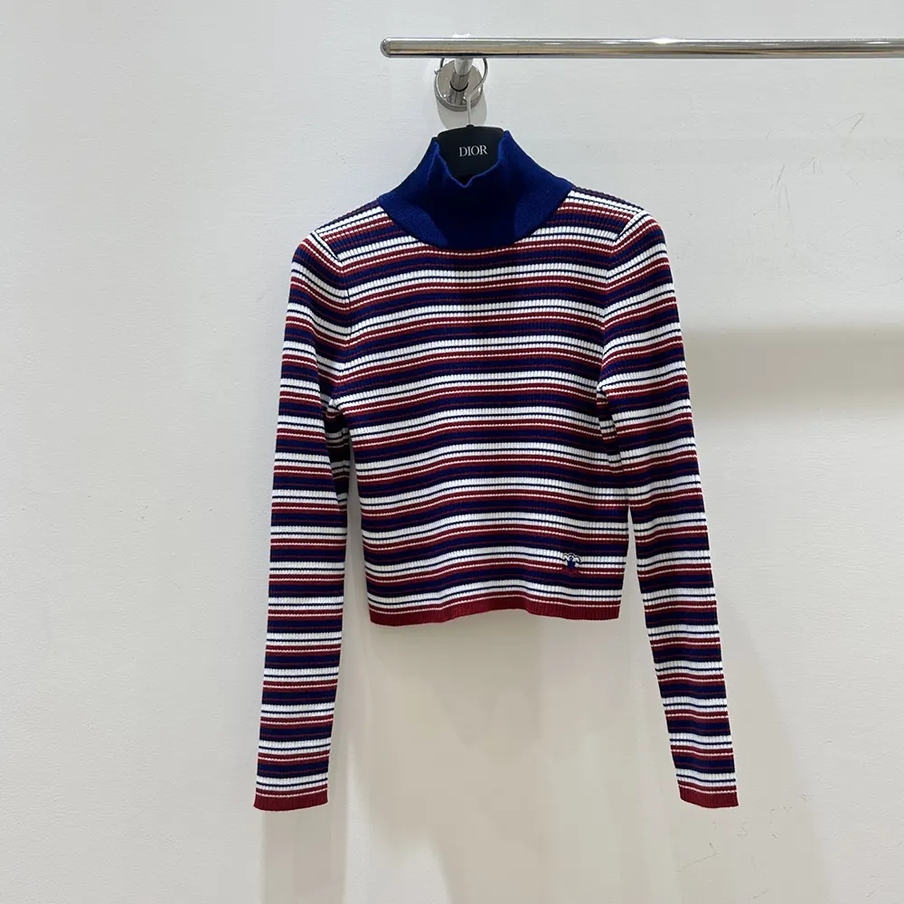 Celine Women Turtleneck Sweater In Striped Ribbed Wool RY0KF0O86