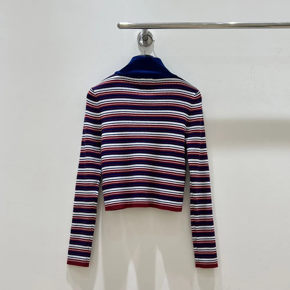 Celine Women Turtleneck Sweater In Striped Ribbed Wool RY0KF0O86