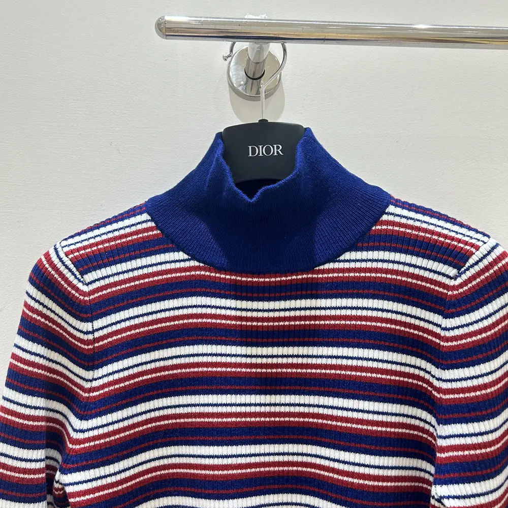 Celine Women Turtleneck Sweater In Striped Ribbed Wool RY0KF0O86