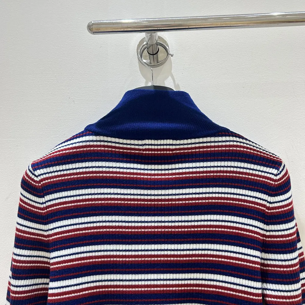 Celine Women Turtleneck Sweater In Striped Ribbed Wool RY0KF0O86