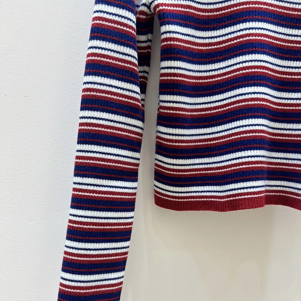 Celine Women Turtleneck Sweater In Striped Ribbed Wool RY0KF0O86