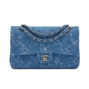 Chanel Women Medium Classic Blue Bleached Chain Printed Denim Flap Bag