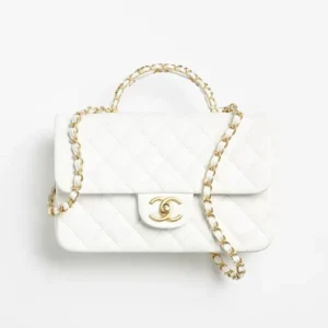 Chanel Women Small Flap Bag with Top Handle Grained Shiny Calfskin Gold Tone Metal