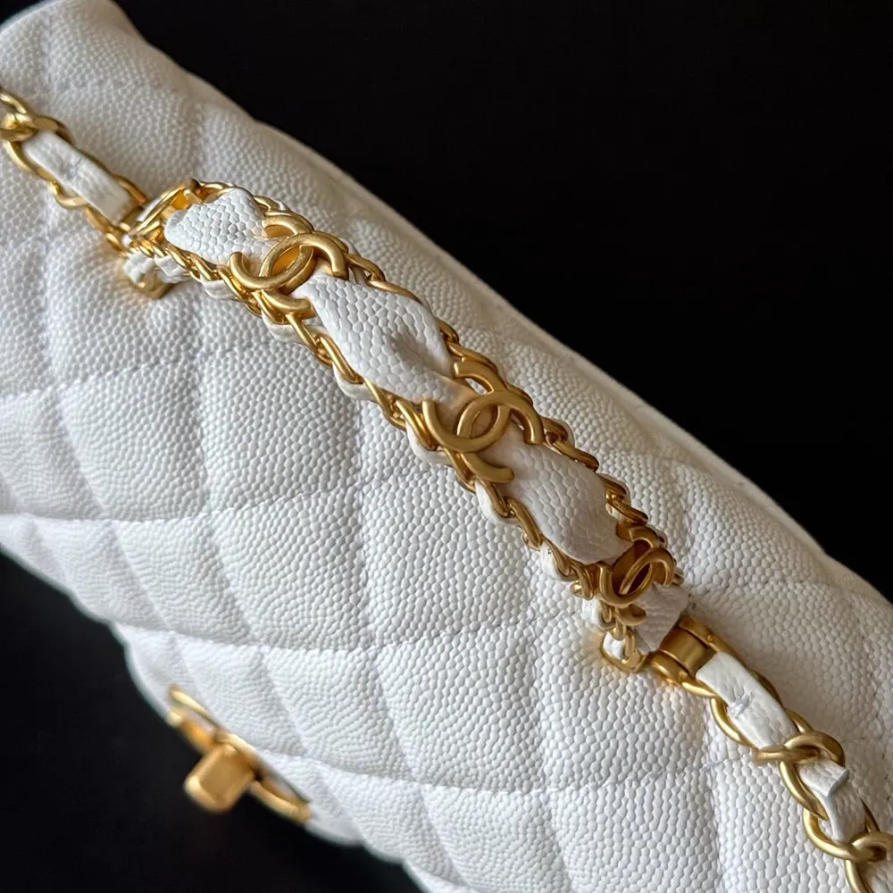 Chanel Women Small Flap Bag with Top Handle Grained Shiny Calfskin Gold Tone Metal