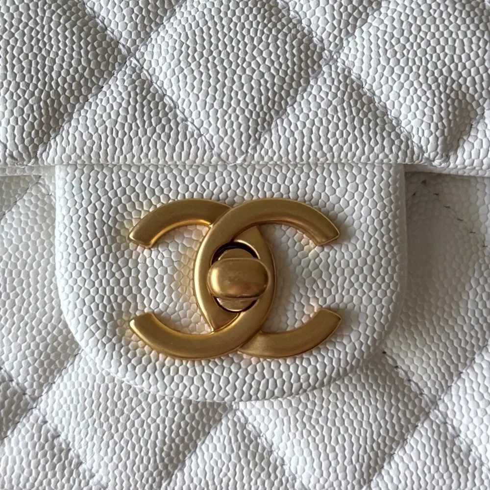 Chanel Women Small Flap Bag with Top Handle Grained Shiny Calfskin Gold Tone Metal