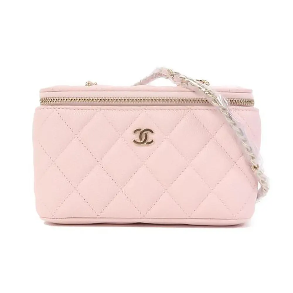 Chanel Women Small Top Handle Vanity Case With Chain Light Pink