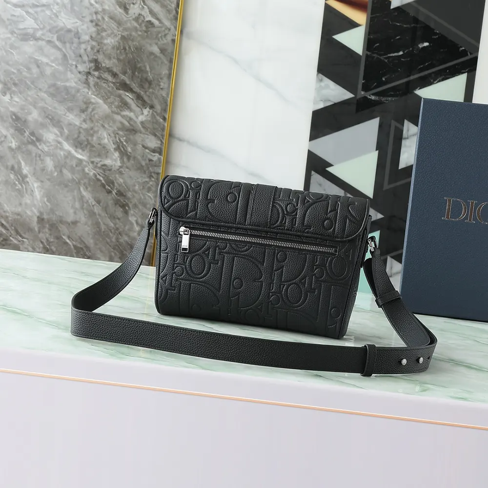 Dior Men Medium Dior Daily Messenger Bag with Flap Black Dior Gravity Leather