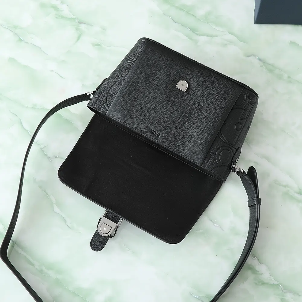 Dior Men Medium Dior Daily Messenger Bag with Flap Black Dior Gravity Leather