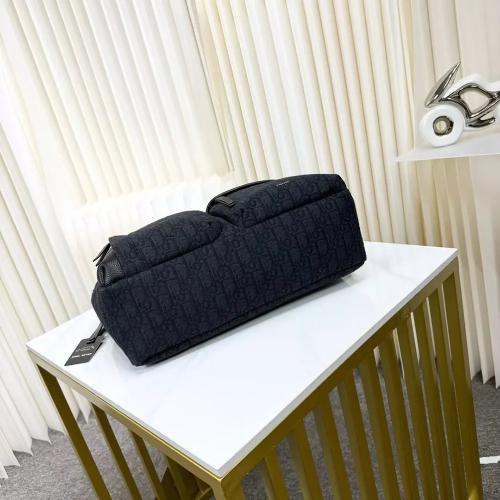 Dior Men Medium Rider Soft Hobo Bag Black Dior Oblique Jacquard and Black Grained Calfskin