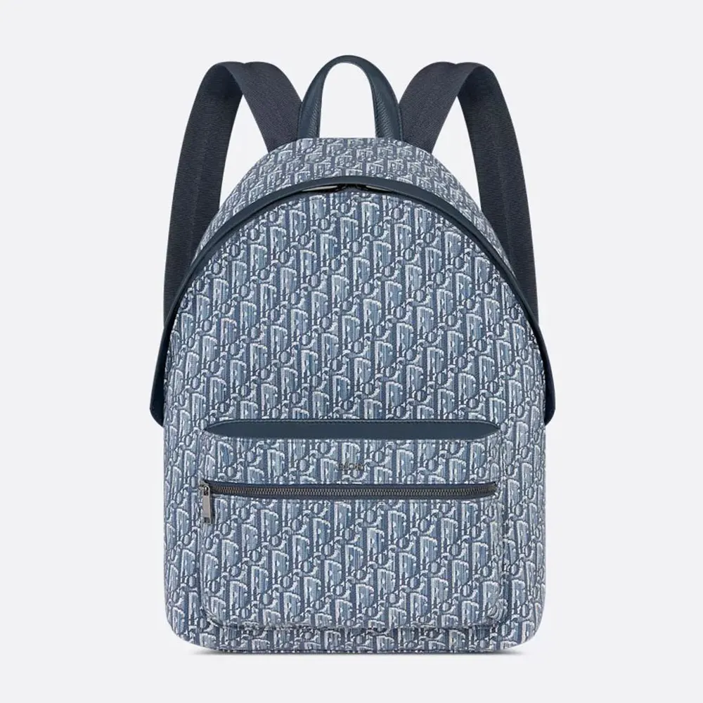 Dior Men Rider Backpack Blue Dior Oblique Jacquard 1VOBA088YKY