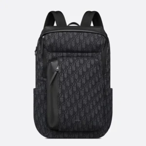 Dior Men Rider Soft Zipped Backpack Black Dior Oblique Jacquard and Black Grained Calfskin