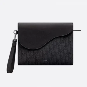 Dior Men Saddle A5 Triangle Pouch Black Dior Oblique Jacquard and Black Grained Calfskin