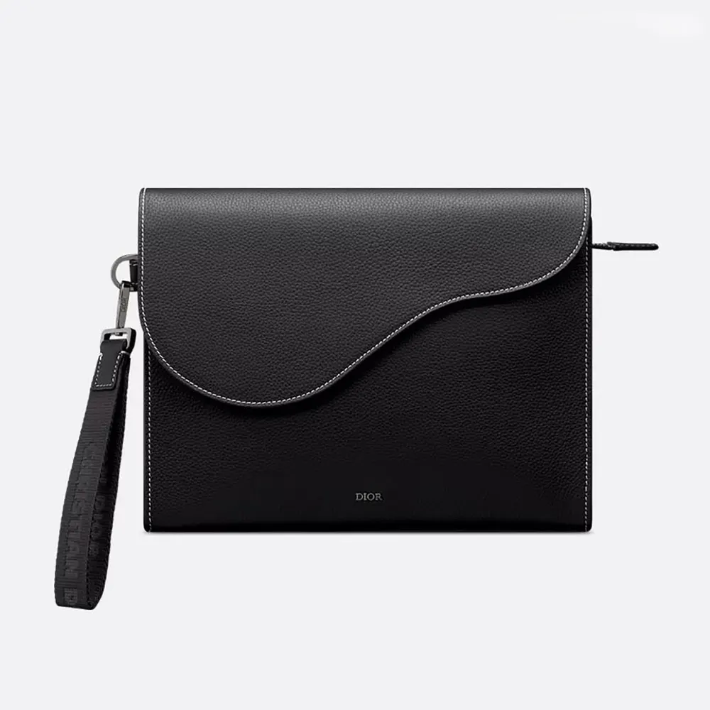 Dior Men Saddle A5 Triangle Pouch Black Grained Calfskin