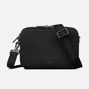 Dior Men Zipped Pouch with Strap Black Dior Gravity Leather