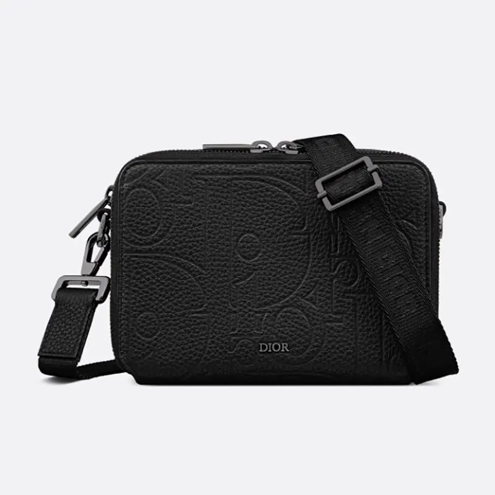 Dior Men Zipped Pouch with Strap Black Dior Gravity Leather
