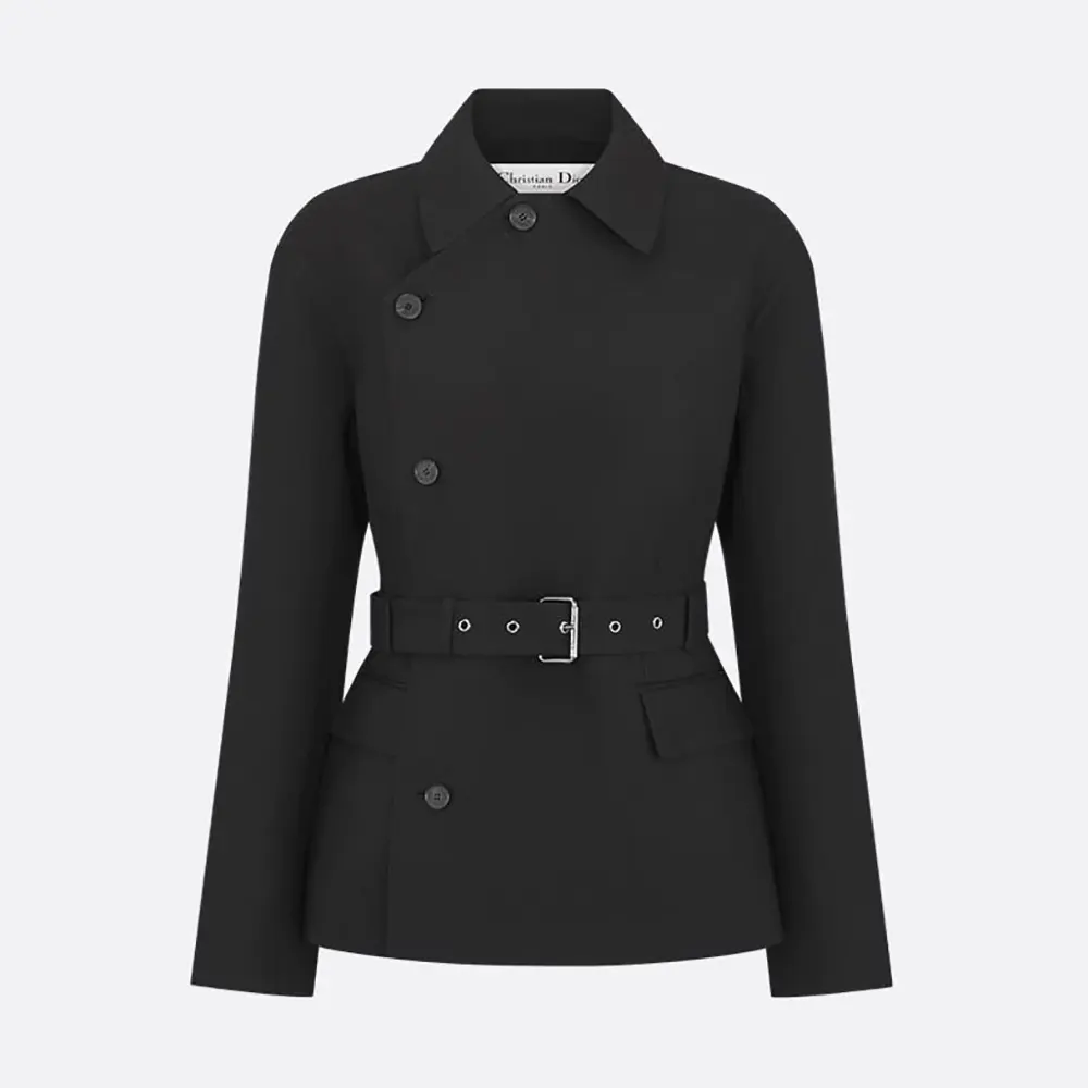 Dior Women Belted Jacket Black Virgin Wool and Silk Gabardine
