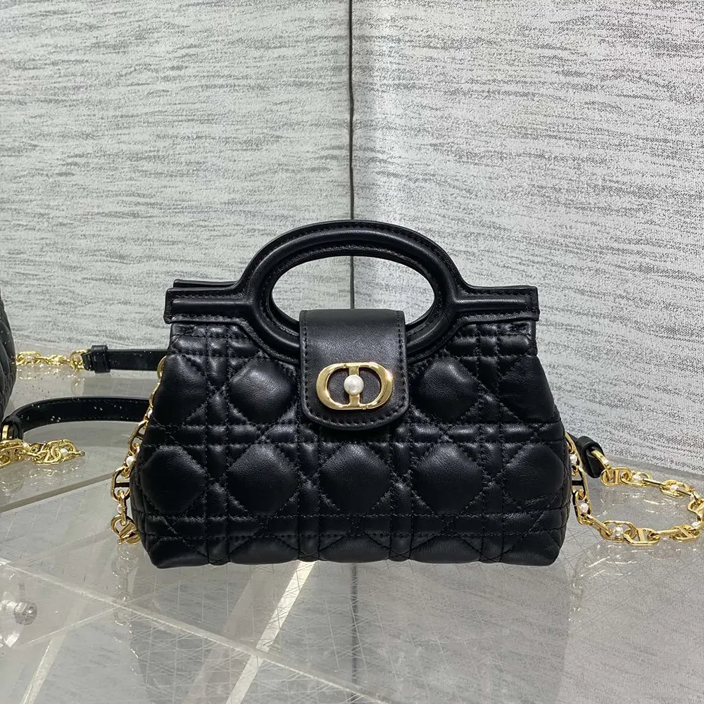 Dior Women Dior Jolie Top Handle Mini Bag Black Cannage Lambskin