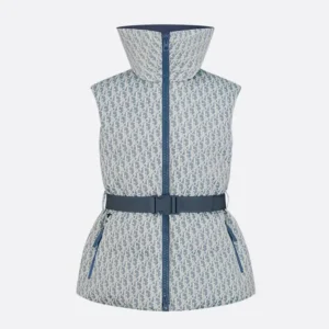 DiorAlps Belted Puffer Vest Blue and White Dior Oblique Quilted Technical Taffeta