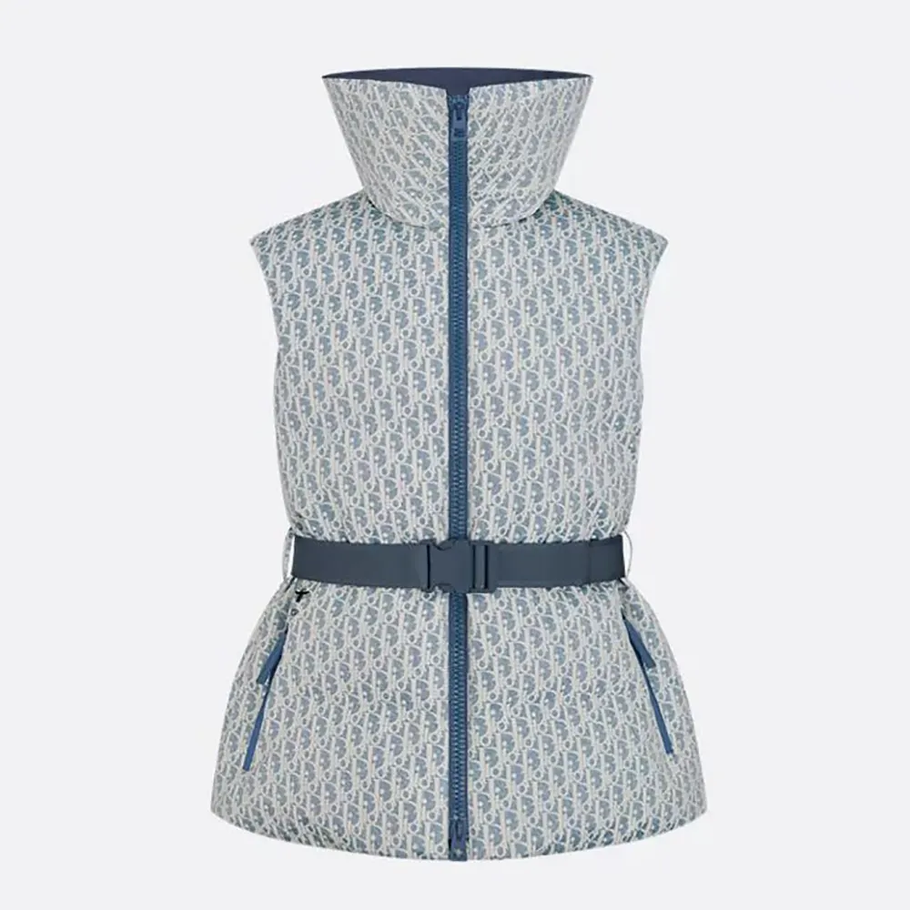 DiorAlps Belted Puffer Vest Blue and White Dior Oblique Quilted Technical Taffeta