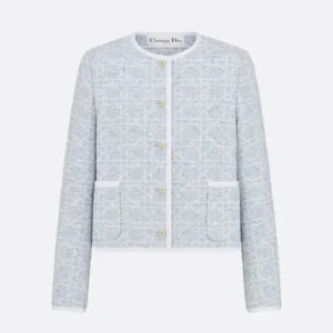 Dior Women Macrocannage Cropped Jacket Sky Blue Cotton-Blend Tweed