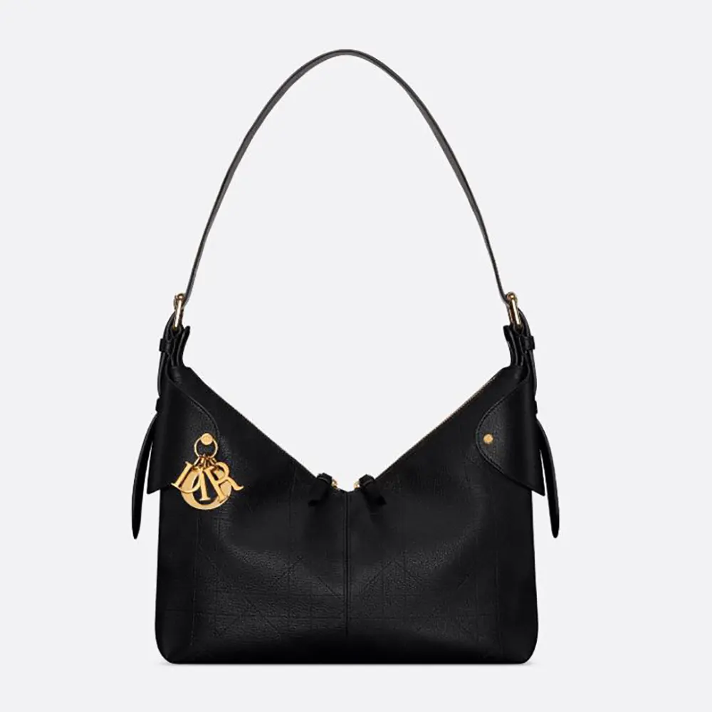 Dior Women Medium Dior Voyage Bag Black Flat Macrocannage Grained Calfskin