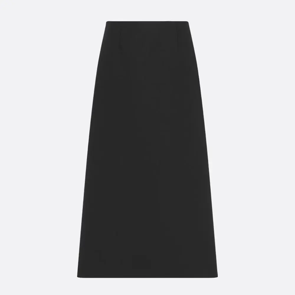 Dior Women Mid-Length Straight Skirt Black Virgin Wool and Silk Grain de Poudre