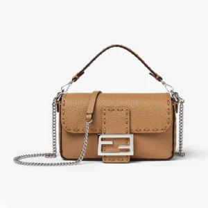 Fendi Women Baguette® Mini Cappuccino-colored Selleria Bag with 309 Hand-sewn Stitches
