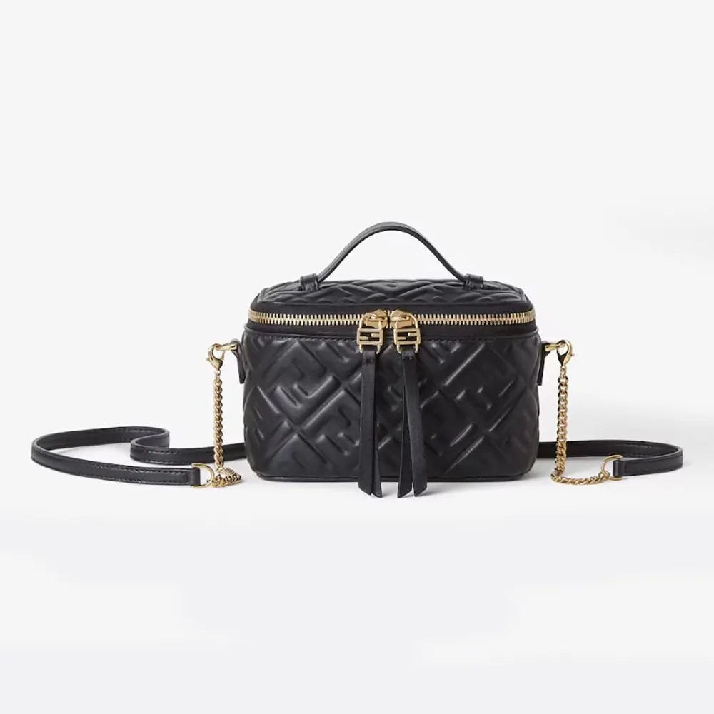 Fendi Women Vanity Black Nappa Leather Mini-Bag With Ff Motif