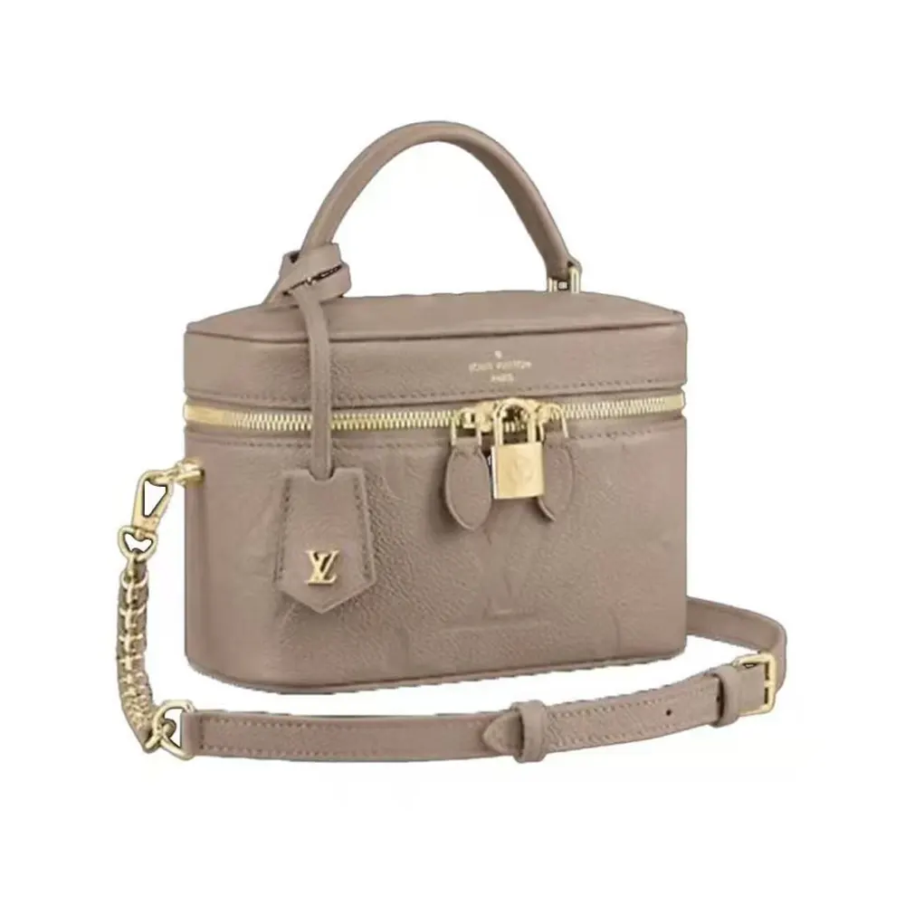 Louis Vuitton LV Women Vanity PM Handbag Gray Embossed Grained Cowhide Leather