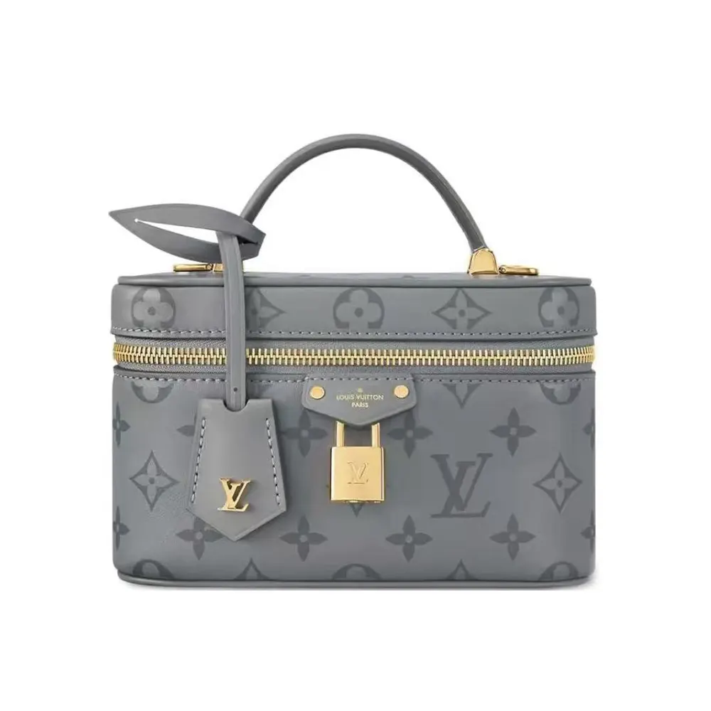 Louis Vuitton LV Women Vanity PM Handbag Silver Monogram-Embossed Lambskin