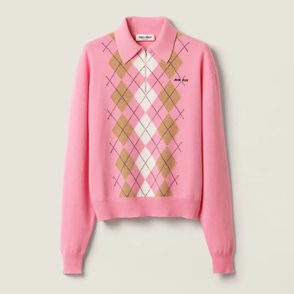 Miu Miu Women Cashmere Half-Zipper Polo Shirt MMLB70